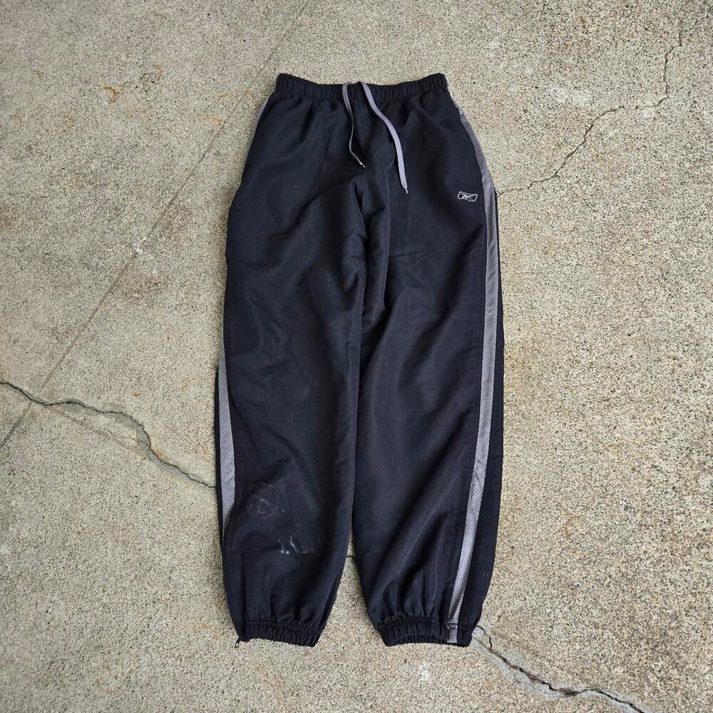 Vtg Y2k REEBOK Small Future Logo Mesh Side Stripe Athletic Track Pants Black Sm